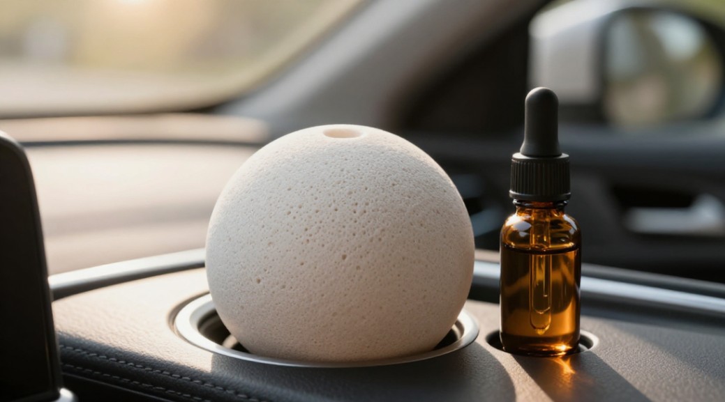 Figure 1: A porous ceramic stone in a car cup holder offers safe, controllable scent diffusion.