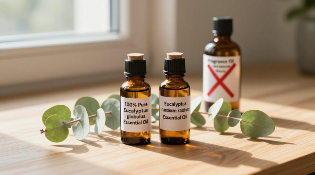 Fresh eucalyptus leaves, their aroma deepening during candle curing for optimal scent strength.