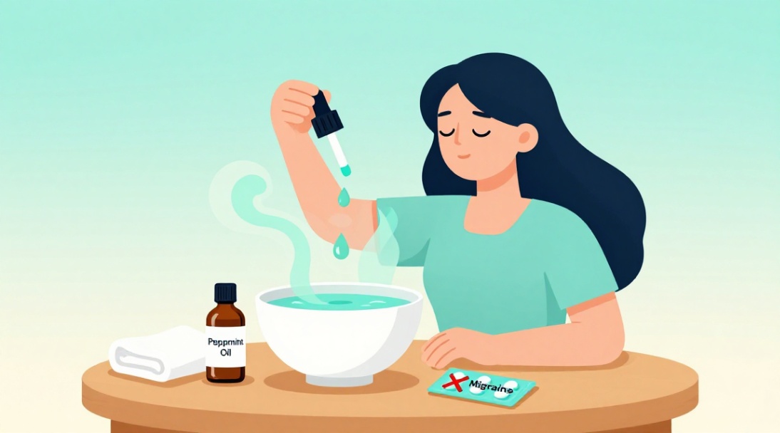Steam inhalation with peppermint oil for headache relief